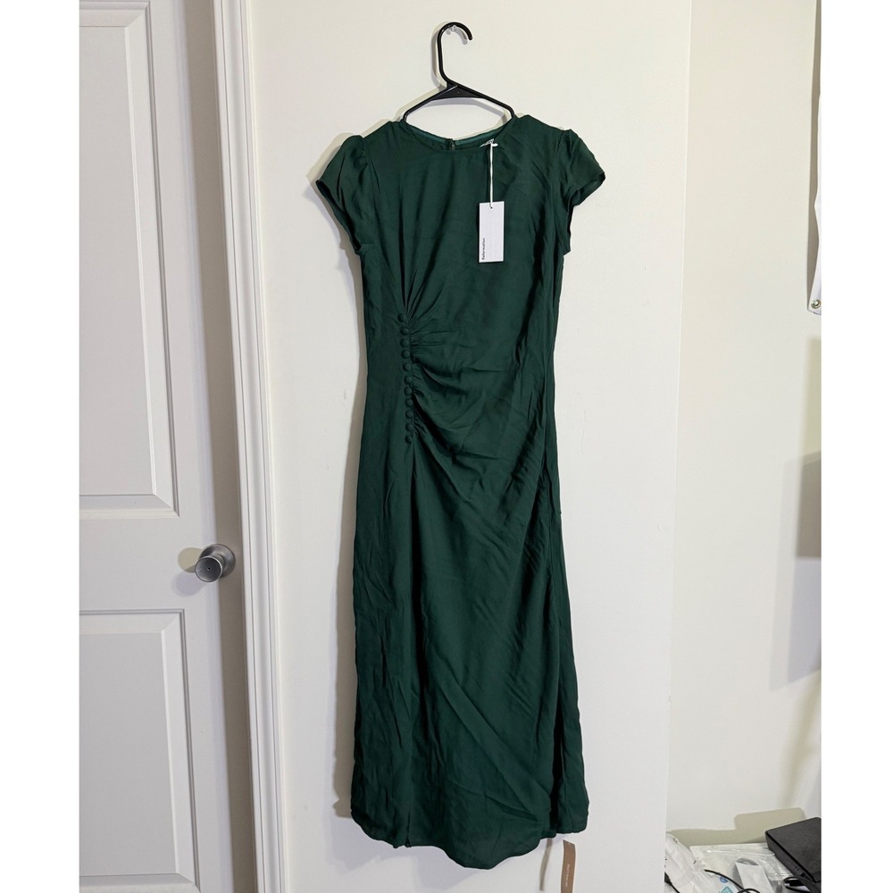 Reformation Frasier Dress 4 Forest Green Ruched Side Slit Cocktail Formal Classy